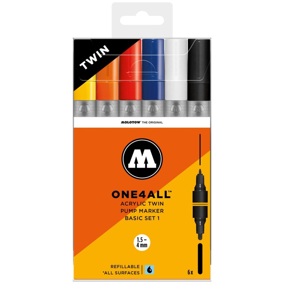 ONE4ALL Marker Set Acrylic TWIN 1,5/4mm 6 pcs. Basic-Set 1