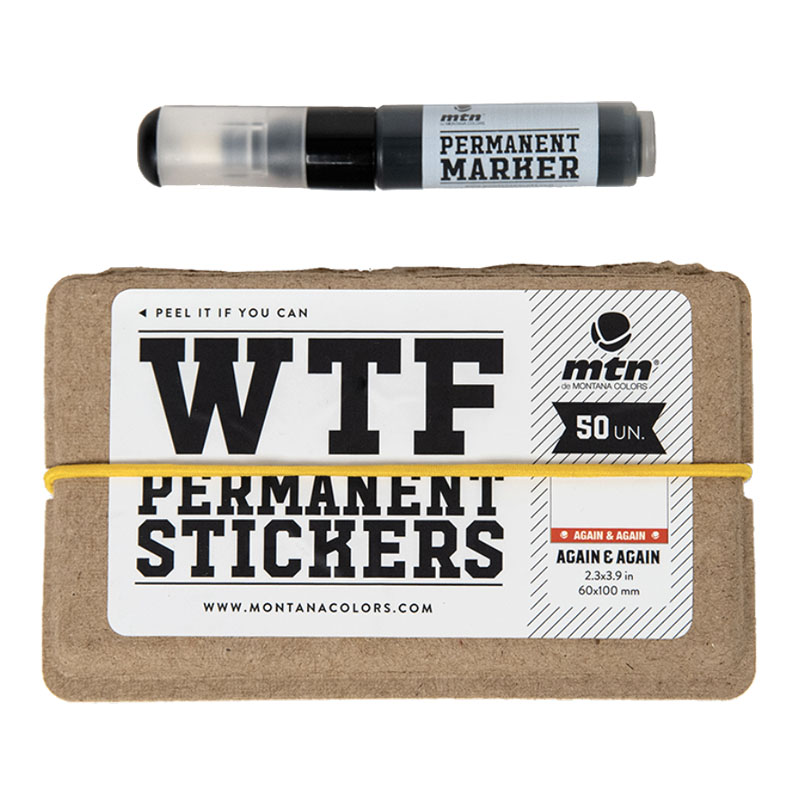 Serija "WTF Again & Again naljepnice". 50 jedinica u setu s crnim mini markerom. Veličina: 10x6cm. Prilagodljive WTF naljepnice posebno su otporne zbog dva čimbenika: - Materijal od kojeg su proizvedeni lomi se na komade, pa ih je nemoguće oljuštiti u jednom komadu. - Zbog njihove ljepljivosti koja s vremenom postaje postojanija dok se praktički ne stopi s podlogom na koju se lijepi. WTF naljepnice su postojane, prilagodljive i savršene za vanjsku upotrebu zbog snažnog prianjanja i otpornosti na vodu.